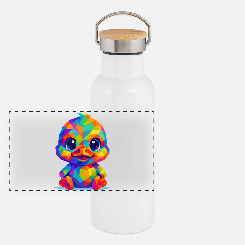 WPAP polygone style Kawaii animaux bébé canard poussin Gourde isotherme avec bouchon en bambou