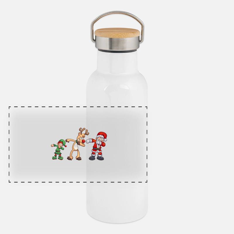Scène de Noël avec elfe, renne et Père Noël Gourde isotherme avec bouchon en bambou