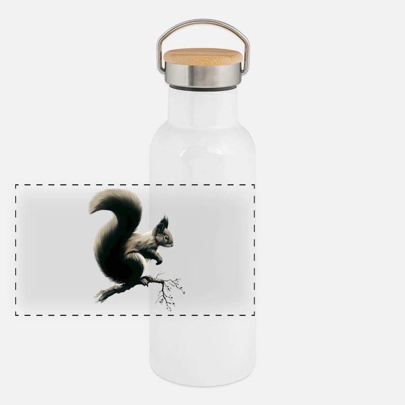 Eichhörnchen auf Ast Panorama Thermosflasche mit Bambusdeckel