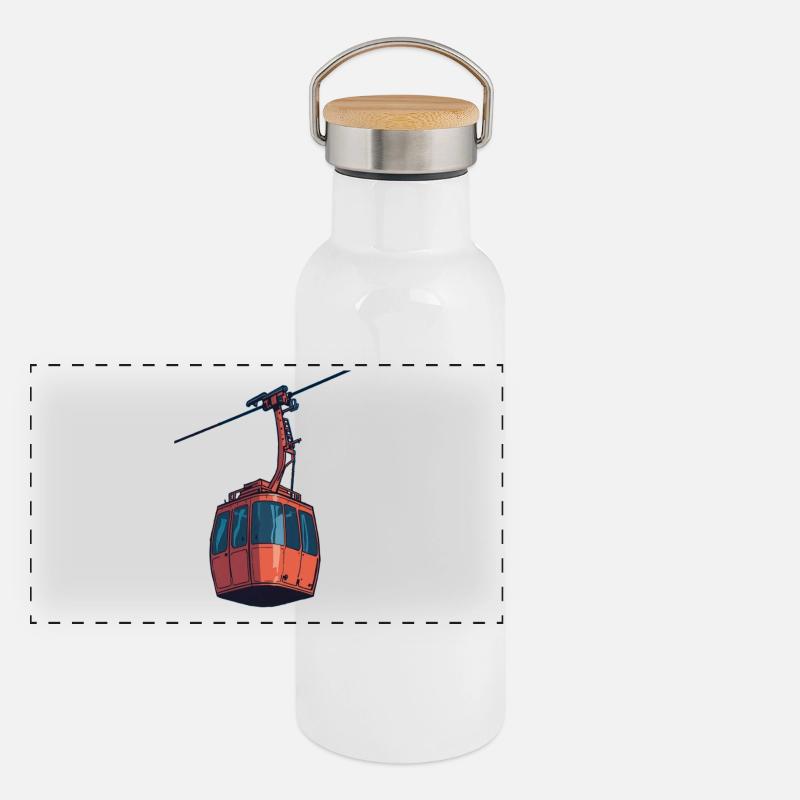 Red Cable Car Gondola Illustration Panoramic Thermal Bottle with Bamboo Lid