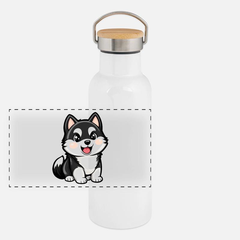 Husky Hund Niedlich Panorama Thermosflasche mit Bambusdeckel