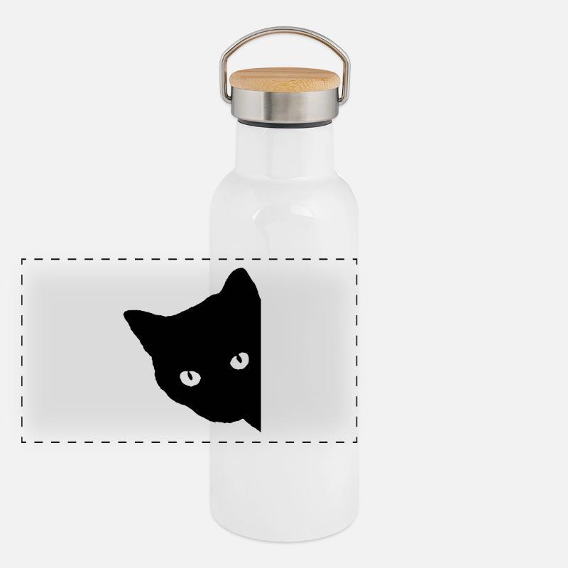 Silhouette de chat Gourde isotherme avec bouchon en bambou