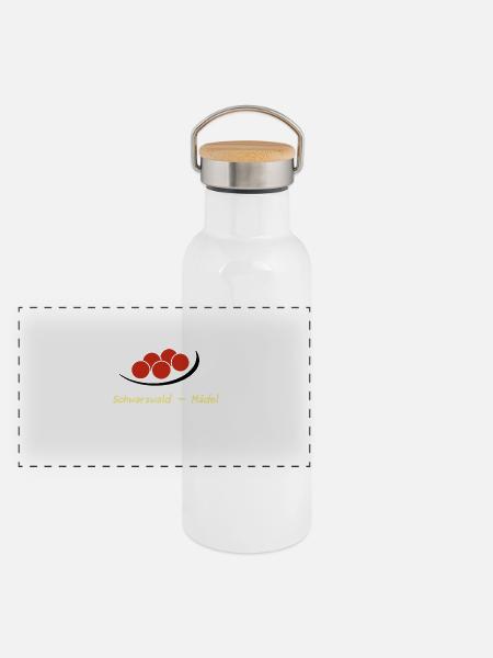 Schwarzwald Mädel - Bollen Hut - Panorama Thermosflasche mit Bambusdeckel - Weiß