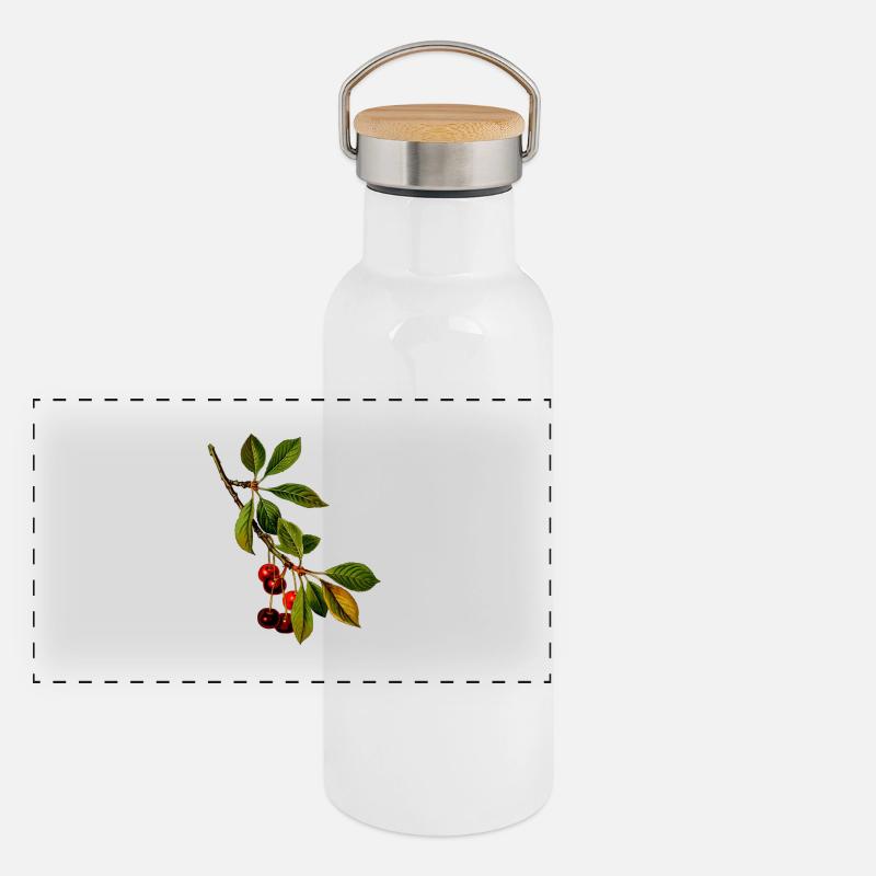 branche cerises Gourde isotherme avec bouchon en bambou