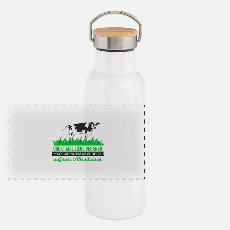 Kuhfladen Panorama Thermosflasche mit Bambusdeckel