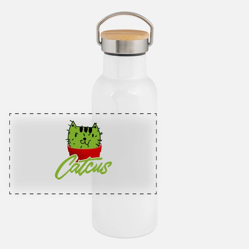 Catcus drôle Cactus Cat Pun shirt Gourde isotherme avec bouchon en bambou