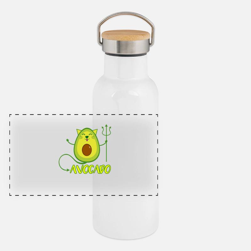 Katze Avocado Veganes Geschenk Panorama Thermosflasche mit Bambusdeckel