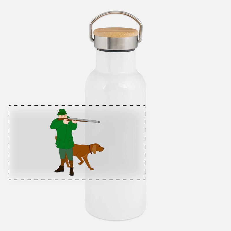 Hunter avec le chien Gourde isotherme avec bouchon en bambou