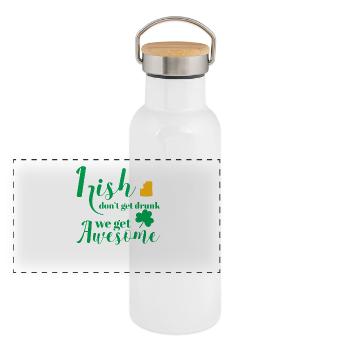 Le jour de St Patrick - Irlande - Bière - Drôle - Cadeau - Gourde isotherme avec bouchon en bambou - blanc - Devant