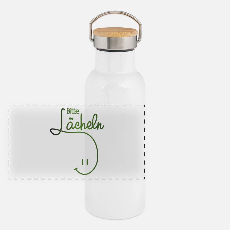 Bitte lächeln, please smile, smiley, Panorama Thermosflasche mit Bambusdeckel