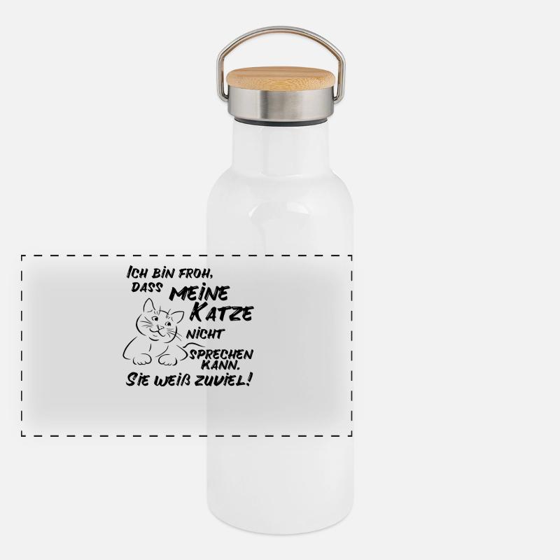 Katze Weiß Zuviel Kätzchen Geschenk Geschenkidee Panorama Thermosflasche mit Bambusdeckel