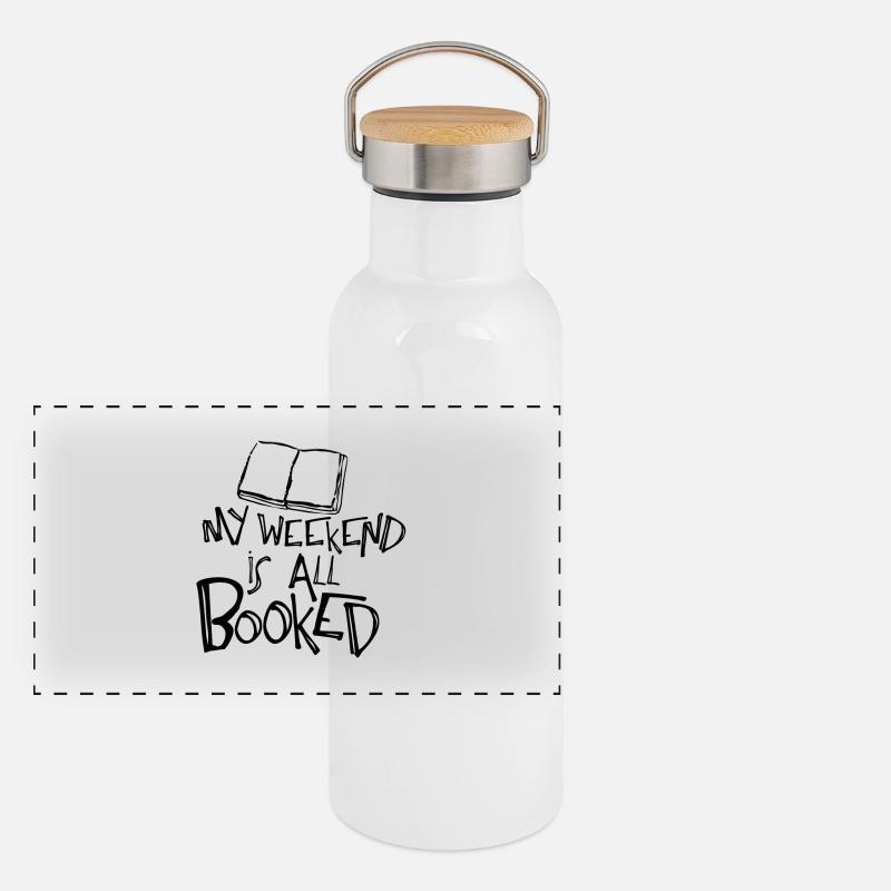 My weekend is all booked - schwarz Panorama Thermosflasche mit Bambusdeckel