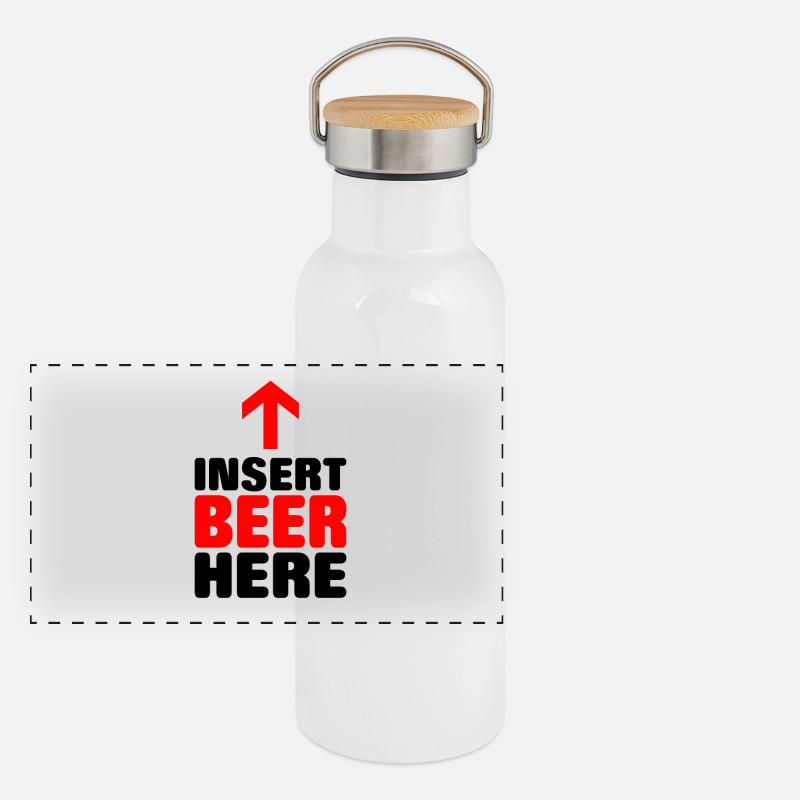 Insert beer here Funny saying as a gift Panoramic Thermal Bottle with Bamboo Lid