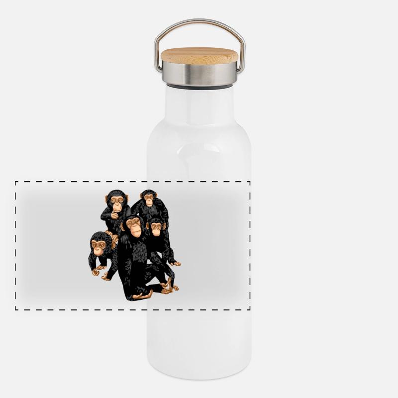 Fünf Cute Monkey T-Shirt - Lustiger kleiner Affe Panorama Thermosflasche mit Bambusdeckel