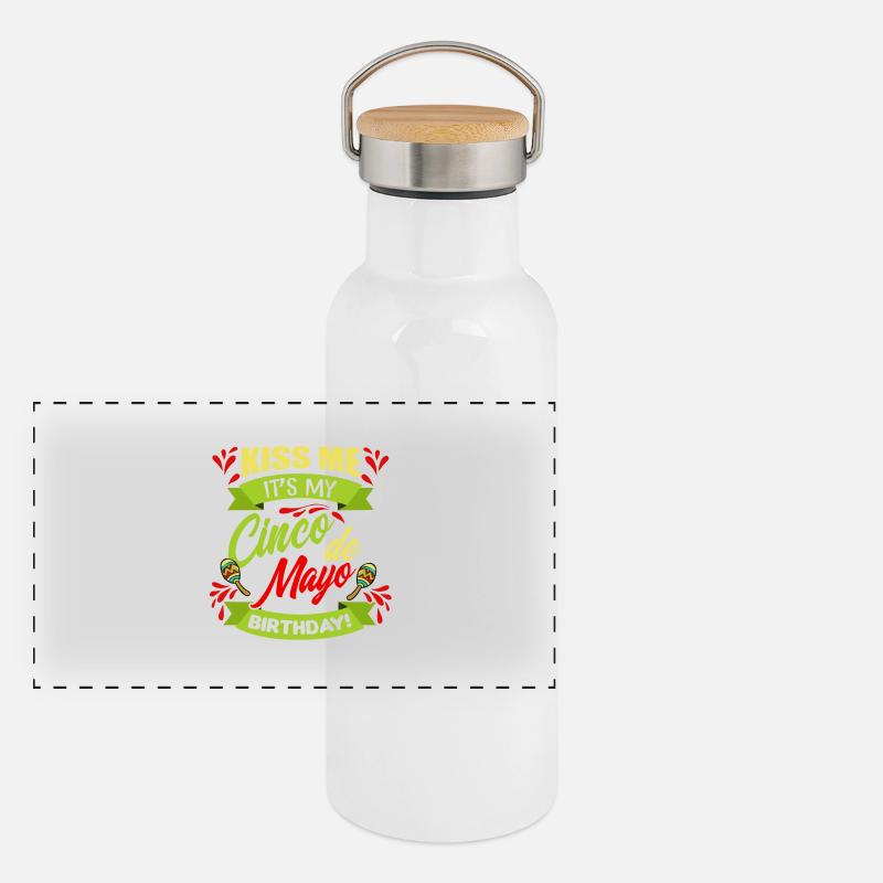 Embrassez-moi c'est mon T-shirt d'anniversaire de Cinco de Mayo - Gourde isotherme avec bouchon en bambou - blanc