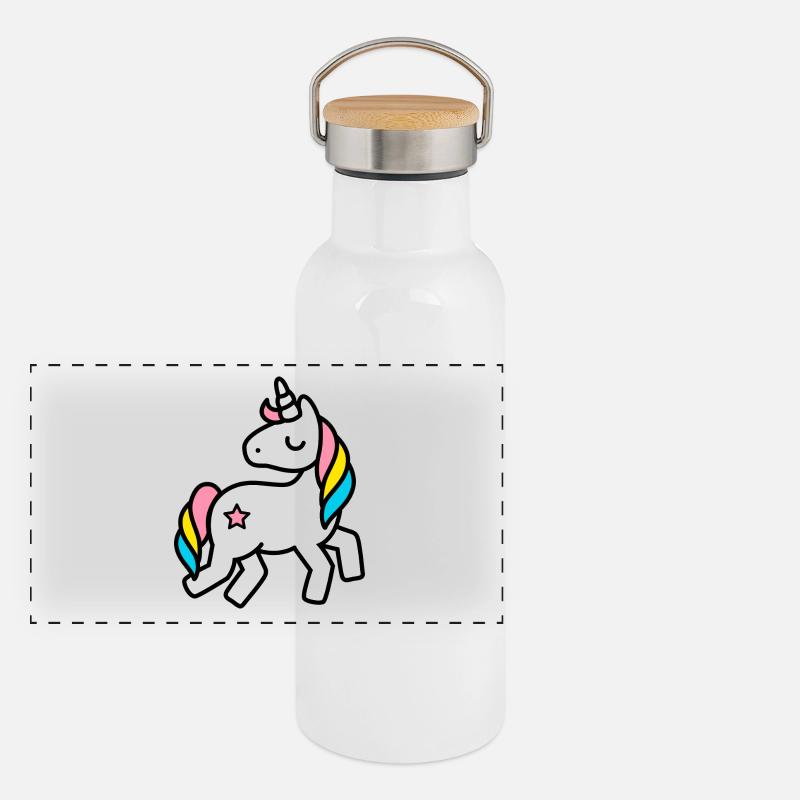einhorn - Panorama Thermosflasche mit Bambusdeckel - Weiß