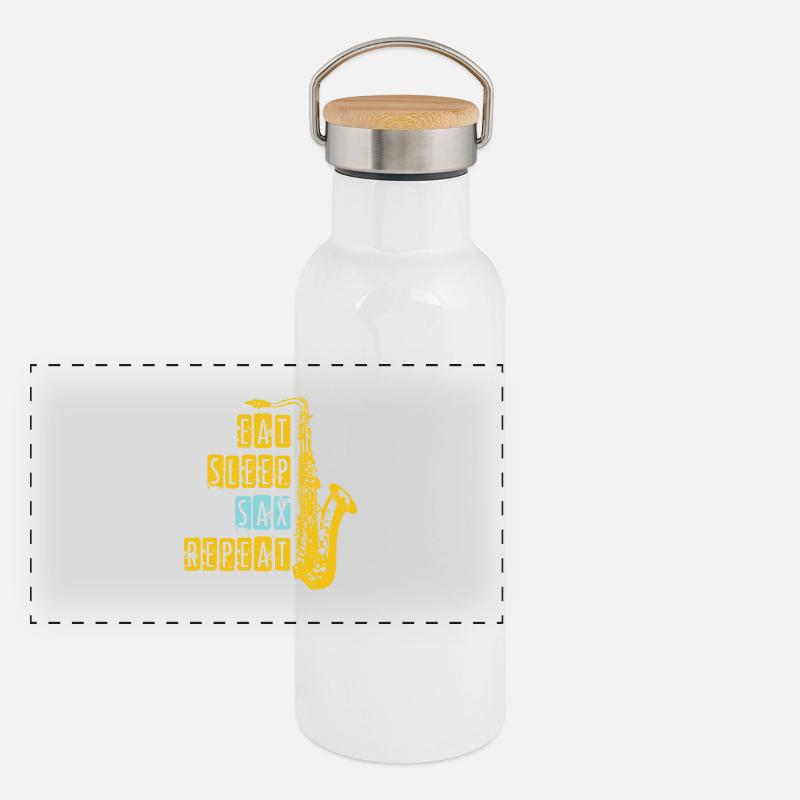 Saxophon Panorama Thermosflasche mit Bambusdeckel
