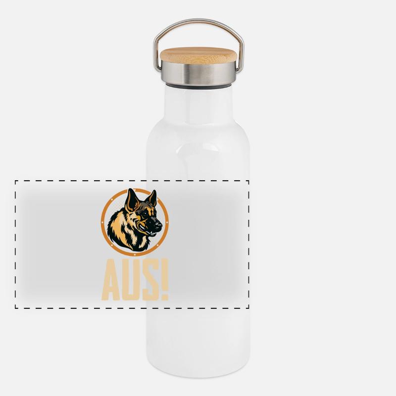 Deutscher Schäferhund-Wachhund heraus Panorama Thermosflasche mit Bambusdeckel