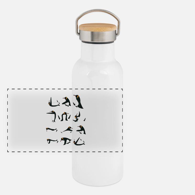 Penguins doing Yoga Panoramic Thermal Bottle with Bamboo Lid