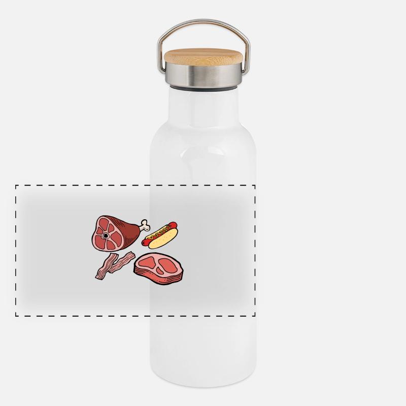 Anti Vegan Fleischfresser Fleisch Filet Geschenk Panorama Thermosflasche mit Bambusdeckel
