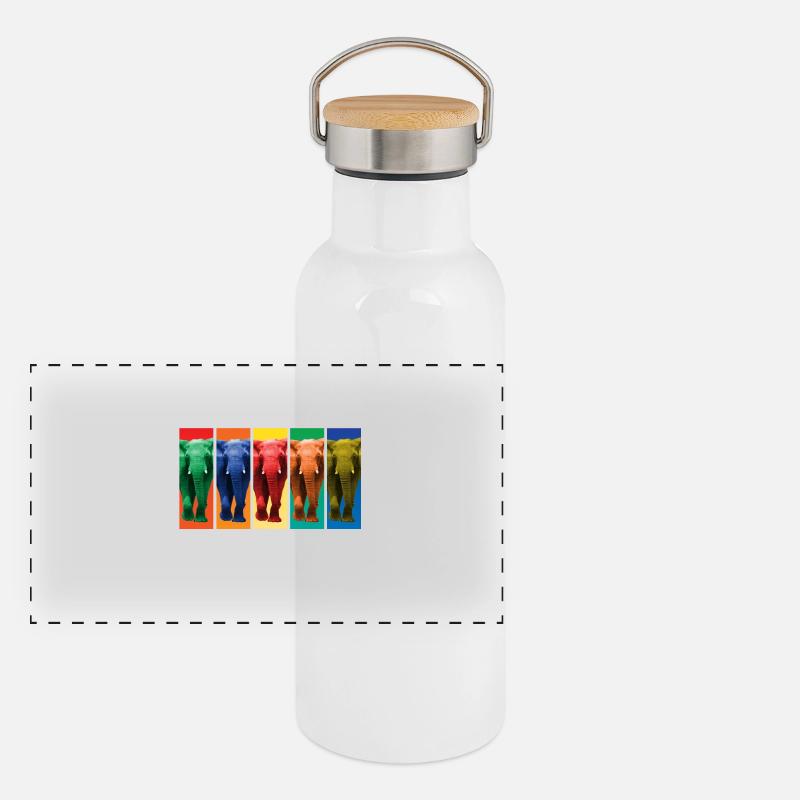 Elefanten - Pop Art Panorama Thermosflasche mit Bambusdeckel
