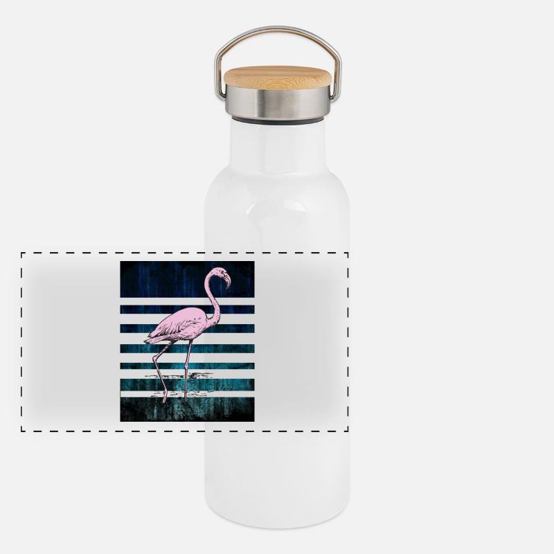 Rosa Flamingo Panorama Thermosflasche mit Bambusdeckel