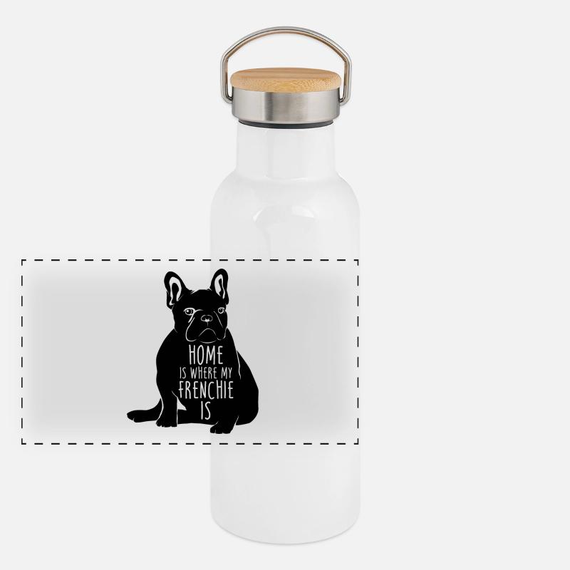 Bouledogue français Gourde isotherme avec bouchon en bambou