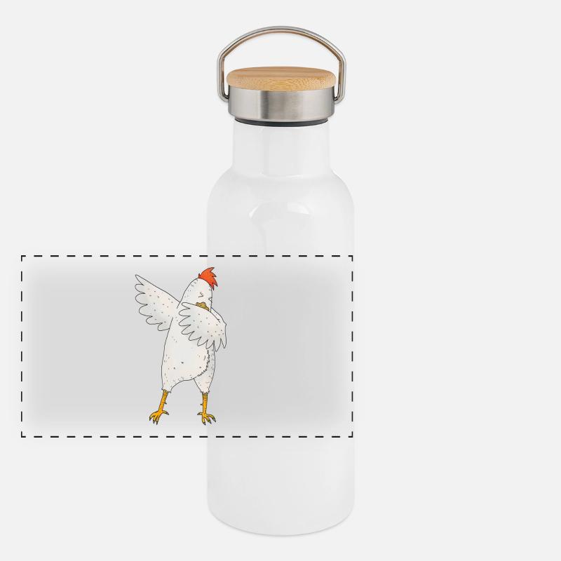 Dabbing Hahn Tier dab Bewegung Move Geschenk Panorama Thermosflasche mit Bambusdeckel