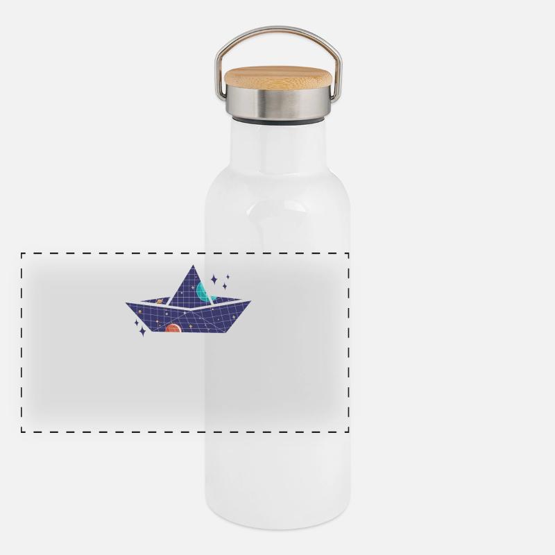 Space paper ship Panoramic Thermal Bottle with Bamboo Lid