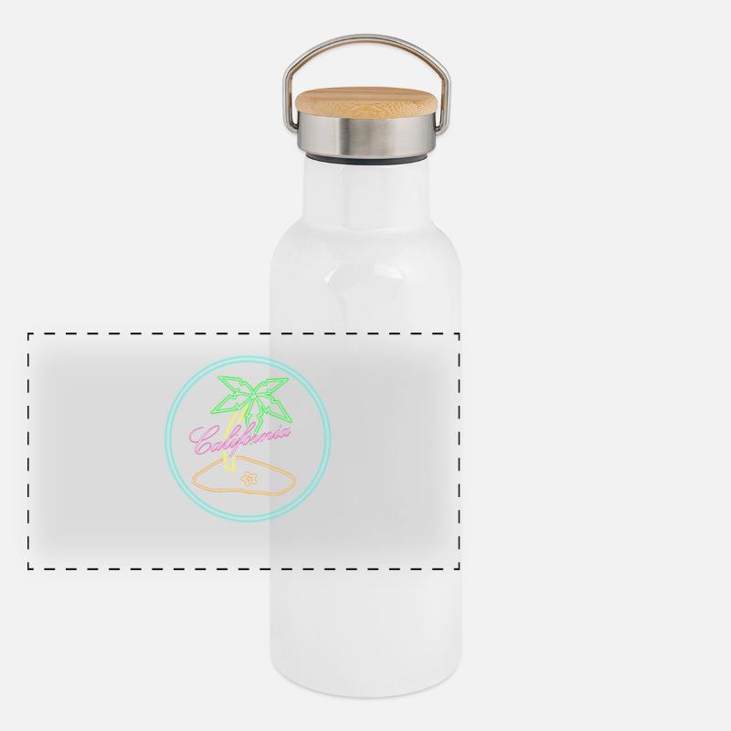 California Palm Tree Bright Neon Glowing Effect Panoramic Thermal Bottle with Bamboo Lid