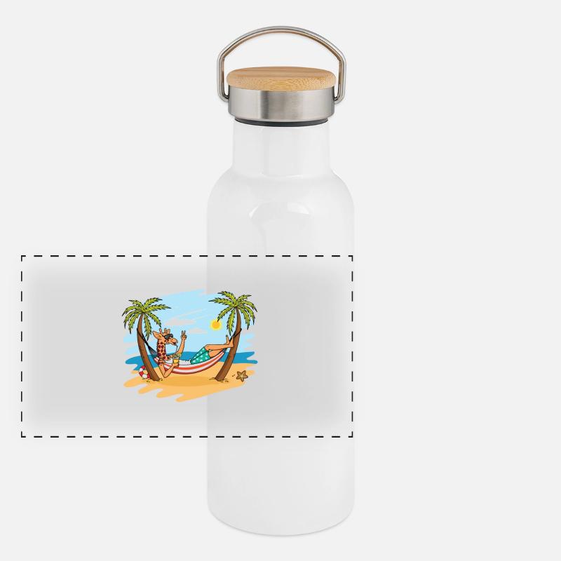 Funny giraffe on the beach summer holiday gift Panoramic Thermal Bottle with Bamboo Lid