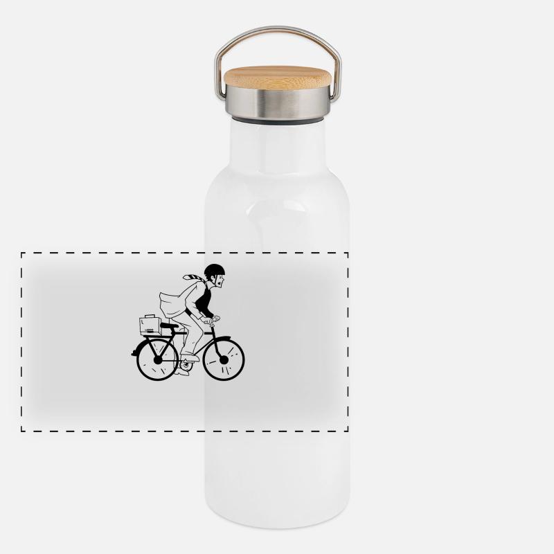 Bicycle Bike2Work Commuteer Pedal Gift Idea Panorama Thermosflasche mit Bambusdeckel