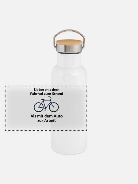 Fahrrad - Panorama Thermosflasche mit Bambusdeckel - Weiß