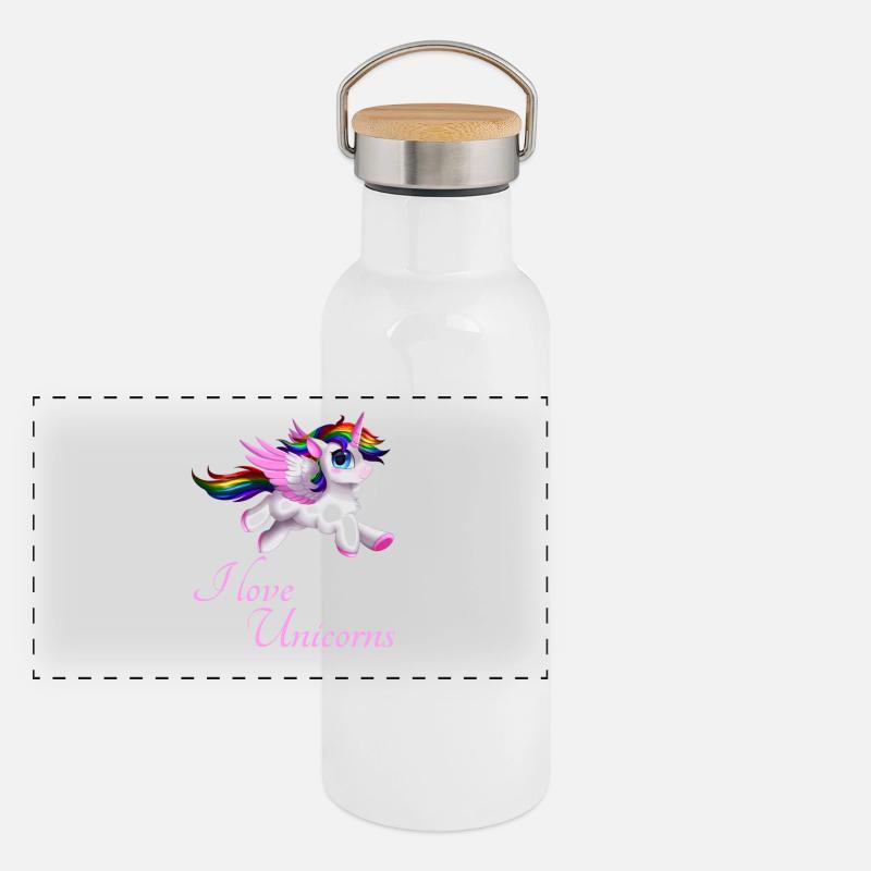 I love Unicorns Panorama Thermosflasche mit Bambusdeckel