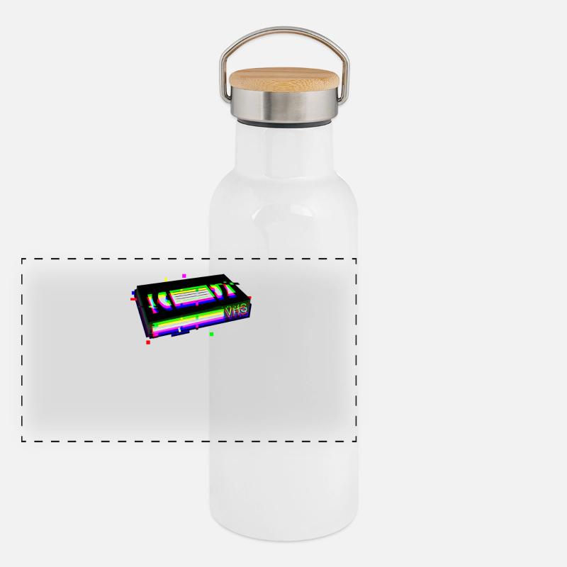 VHS Glitch Vaporwave Aesthetic Retro 90s Kid Panoramic Thermal Bottle with Bamboo Lid