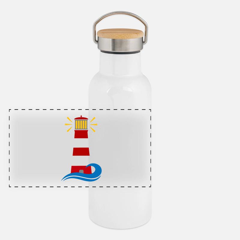 Leuchtturm Panorama Thermosflasche mit Bambusdeckel