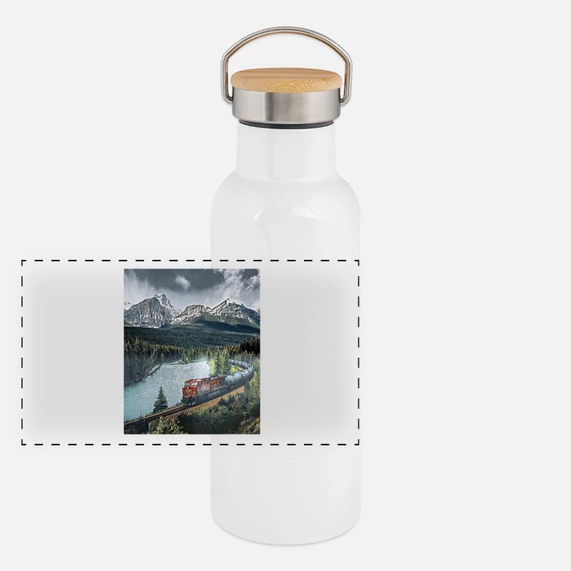 Trajet en train à travers des paysages de montagne, Canada Gourde isotherme avec bouchon en bambou