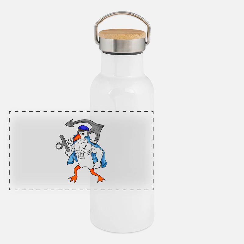 Möwe mit Anker Panorama Thermosflasche mit Bambusdeckel