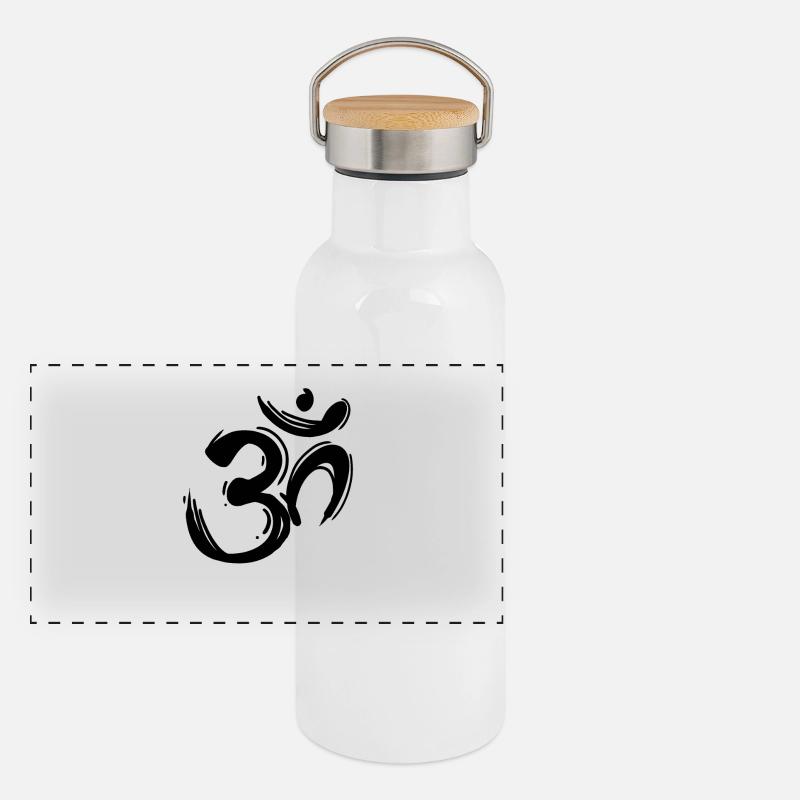 Om signe noir Gourde isotherme avec bouchon en bambou