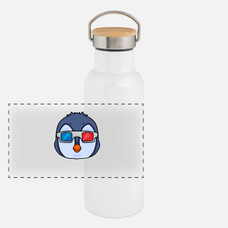 Pingouin avec 3 lunettes Gourde isotherme avec bouchon en bambou