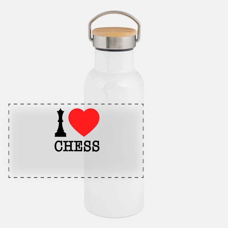 Échecs I Love Chess Black Dame J’aime Les échecs Gourde isotherme avec bouchon en bambou