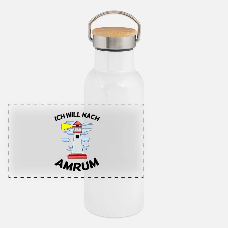 Amrum Nordsee Geschenk Panorama Thermosflasche mit Bambusdeckel