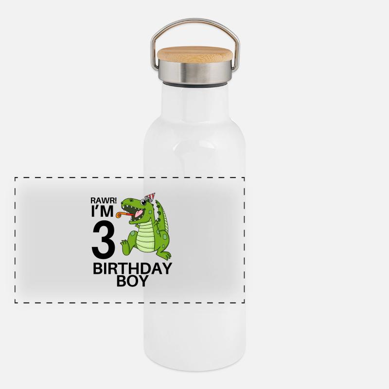 3e anniversaire - 3 ans - Anniversaire d’enfant Gourde isotherme avec bouchon en bambou