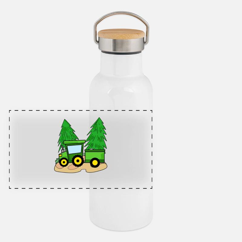 Traktor mit Anhänger Panorama Thermosflasche mit Bambusdeckel