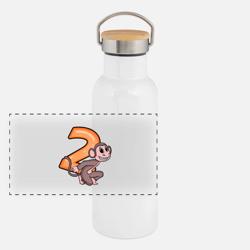 2 ans - Singe - 2ème anniversaire motif Gourde isotherme avec bouchon en bambou