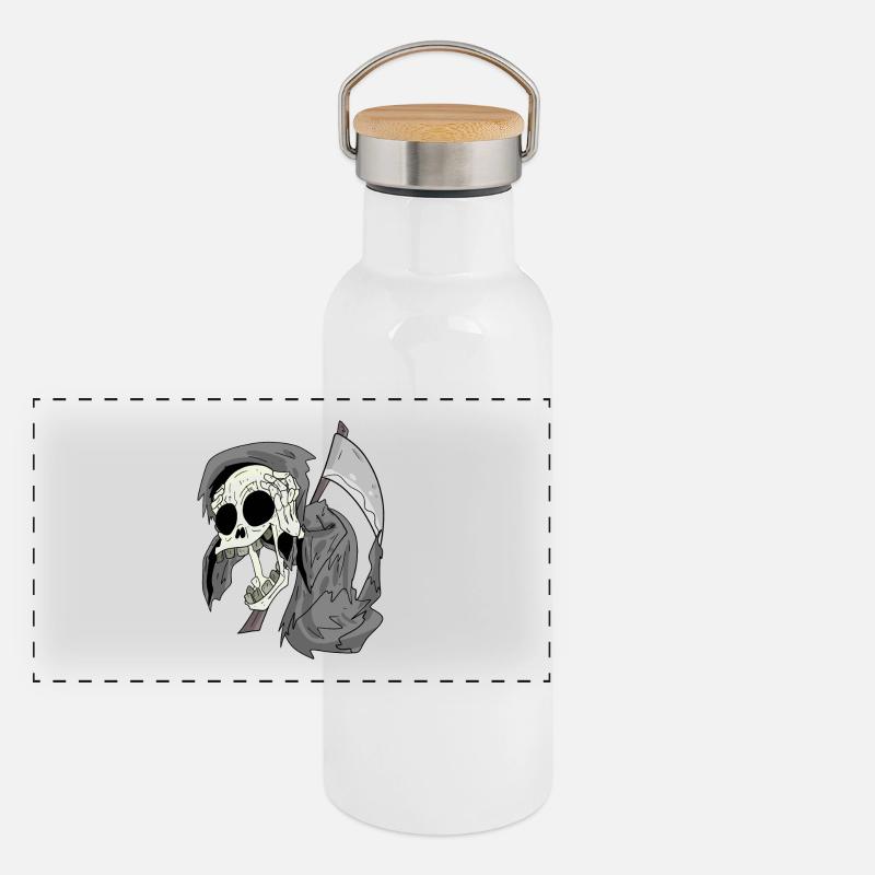 Sensenmann lacht lustig Panorama Thermosflasche mit Bambusdeckel