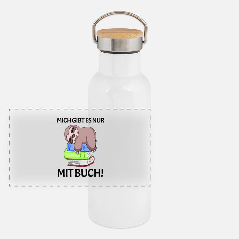 Buch Spruch Bücher lesen Leser Geschenk Panorama Thermosflasche mit Bambusdeckel