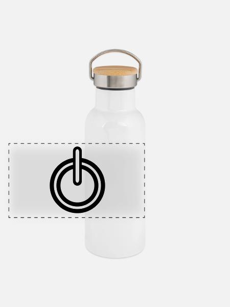 Power Strom Symbol - Panorama Thermosflasche mit Bambusdeckel - Weiß - Vorne