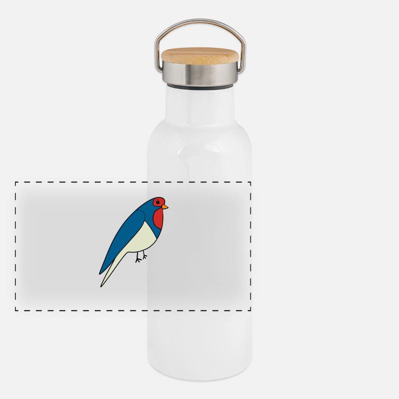 Schwalbe Vogel - Panorama Thermosflasche mit Bambusdeckel - Weiß