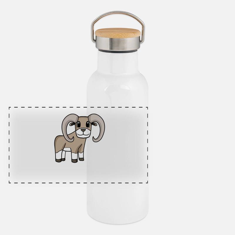 Mufflon Wildschaf Panorama Thermosflasche mit Bambusdeckel